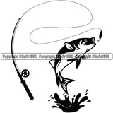 Fishing Fish Fisherman Hunt Hunting Hunter Outdoor Sport Fishing Tackle And Big Fish White Background Design Element Lake Pond Sea River Ocean Rod Reel Business Company Design Logo Clipart SVG