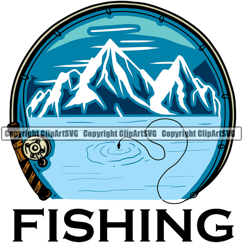 Fishing Fish Fisherman Hunt Hunting Hunter Outdoor Sport Fishing Color Design Element Lake Pond Sea River Ocean Mountains Rod Reel Business Company Design Logo Clipart SVG