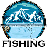 Fishing Fish Fisherman Hunt Hunting Hunter Outdoor Sport Fishing Color Design Element Lake Pond Sea River Ocean Mountains Rod Reel Business Company Design Logo Clipart SVG