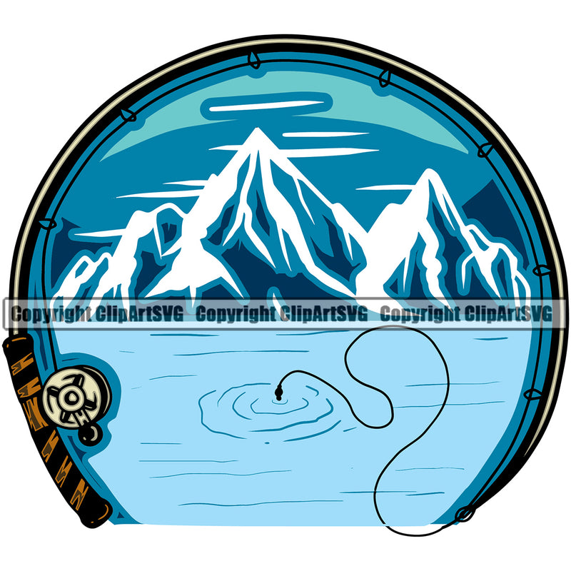 Fish Fisherman Hunt Hunting Hunter Outdoor Fishing Color Design Element Sport Lake Pond Sea River Ocean Mountains Rod Reel Business Company Design Logo Clipart SVG