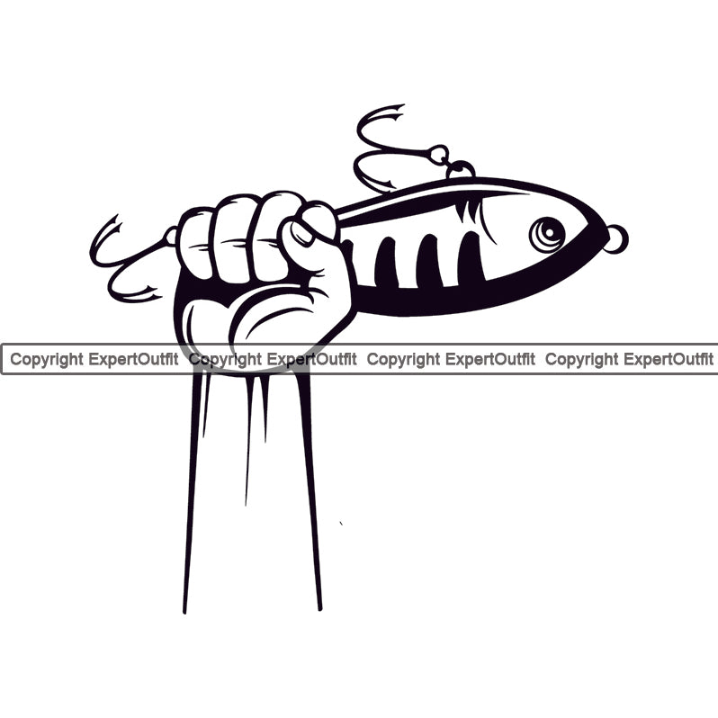 Fishing Fish Fisherman Hunt Hunting Hunter Outdoor Sport Hunting Fish Hook Hand Holding Lure Arms Hand Design Element Lake Pond Sea River Ocean Design Logo Clipart SVG