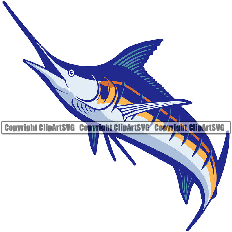 Fishing Fish Fisherman Hunt Hunting Hunter Outdoor Sport Hunting Marlin Color Fish White Background Design Element Lake Pond Sea River Ocean Design Logo Clipart SVG