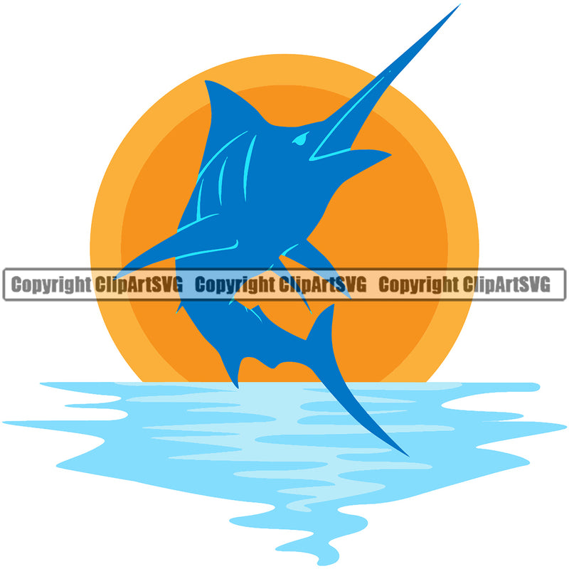 Fishing Fish Fisherman Hunt Hunting Hunter Outdoor Sport Fish Marlin Sunrise Color Design Element Lake Pond Sea River Ocean Design Logo Clipart SVG