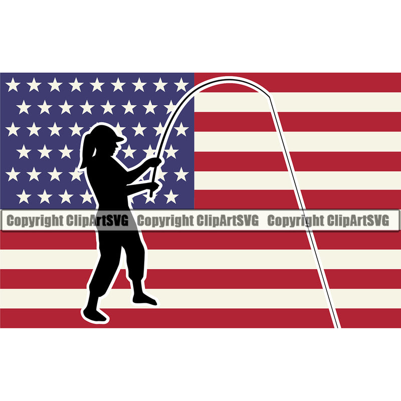 Fishing Fish Fisherman Hunt Hunting Hunter Outdoor Sport USA Flag United State Color Mom Design Element Lake Pond Sea River Ocean Design Logo Clipart SVG