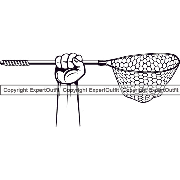 Fishing Fish Fisherman Hunt Hunting Hunter Outdoor Sport Hunting Hand Holding Fishing Net White Background Design Element Lake Pond Sea River Ocean Design Logo Clipart SVG