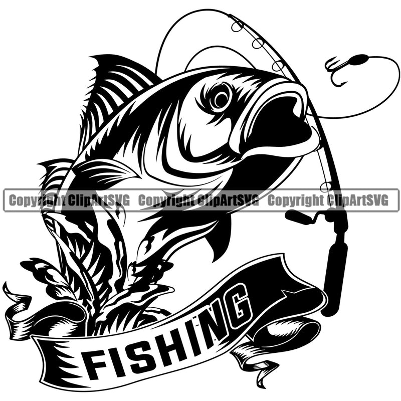 Fishing Fish Fisherman Hunt Hunting Hunter Outdoor Sport Hunting Fishing Rod Reel Hook Logo Quote Text Design Element White Background Lake Pond Sea River Ocean Design Logo Clipart SVG