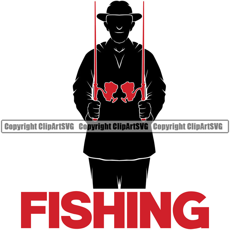 Fishing Fish Fisherman Hunt Hunting Silhouette Fishing Red Color Quote Text Design Element Hunter Outdoor Sport Hunting Lake Pond Sea River Ocean Rod Reel Business Company Design Logo Clipart SVG
