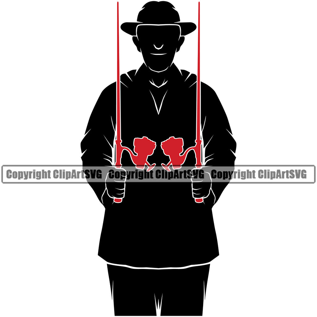 Fishing Fish Fisherman Hunt Hunting Hunter Outdoor Sport Silhouette Fishing Tackle Red Color Design Element Lake Pond Sea River Ocean Rod Reel Business Company Design Logo Clipart SVG