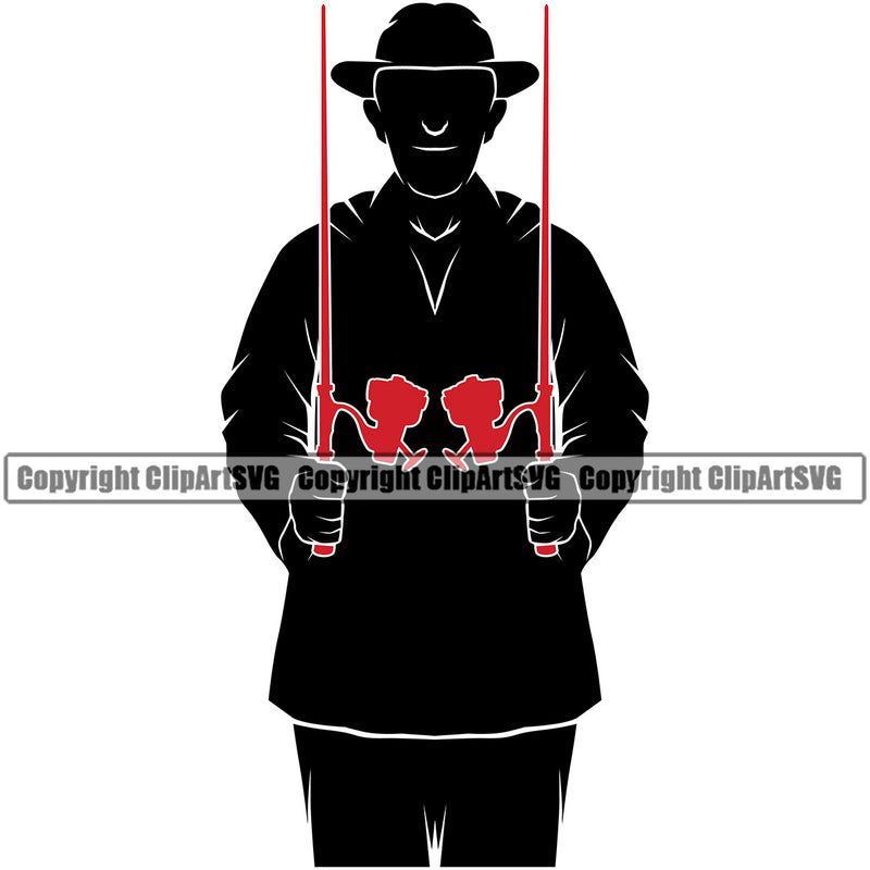Fishing Fish Fisherman Hunt Hunting Hunter Outdoor Sport Silhouette Fishing Tackle Red Color Design Element Lake Pond Sea River Ocean Rod Reel Business Company Design Logo Clipart SVG