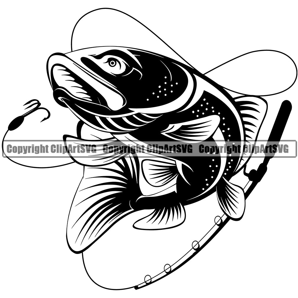 Fishing Fish Fisherman Hunt Hunting Hunter Outdoor Sport Hunting Fishing Trout Rod Reel Hook White Background Design Element Lake Pond Sea River Ocean Design Logo Clipart SVG – ClipArt SVG