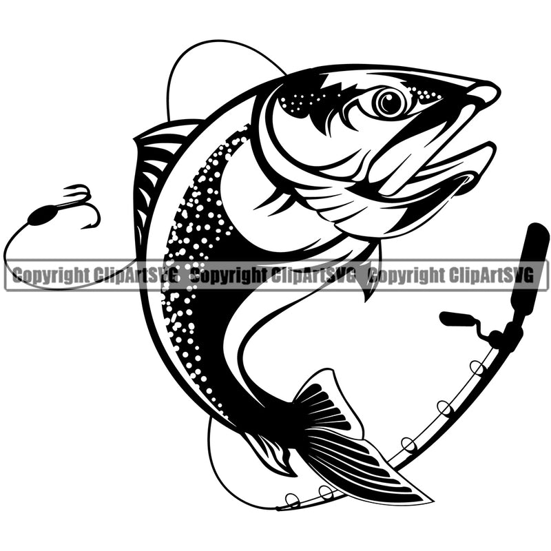 Fishing Fish Fisherman Hunt Hunting Hunter Outdoor Sport Fishing Trout Rod Reel Hook Vector Design Element Lake Pond Sea River Ocean Design Logo Clipart SVG