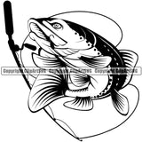 Fishing Fish Fisherman Hunt Hunting Hunter Outdoor Sport Trout Rod Reel Hook Hunting Fishing Tackle Vector Design Element White Background Lake Pond Sea River Ocean Design Logo Clipart SVG