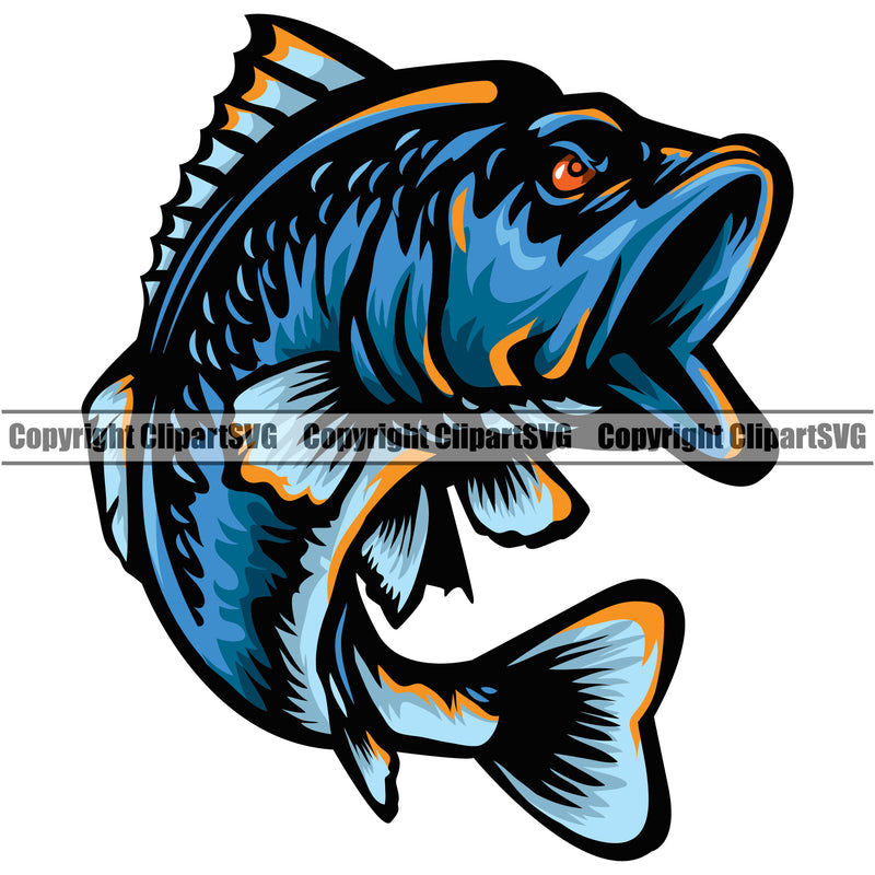 Bass Fishing Fish Fisherman Hunt Hunting Hunter Outdoor Sport Hunting Color Fish White Background Design Element Lake Pond Sea River Ocean Design Logo Clipart SVG