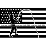 Fishing Fish Fisherman Hunt Hunting Hunter Outdoor Sport Silhouette USA Flag United State White Background Vector Image Hunting Lake Pond Sea River Ocean Design Logo Clipart SVG