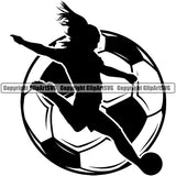 Girl Player Kick Soccer Football Vector Design Element Sport Game Goal Background Football Logo Field Ball Competition Play Team Kick Equipment Player Tournament Athlete Athletic Clipart SVG