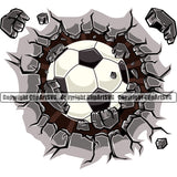 Soccer Football Cracked Wall Vector Design Element Old Wall Decal Sport Game Goal Field Ball Competition Play Team Kick Equipment Player Tournament Athlete Athletic Clipart SVG