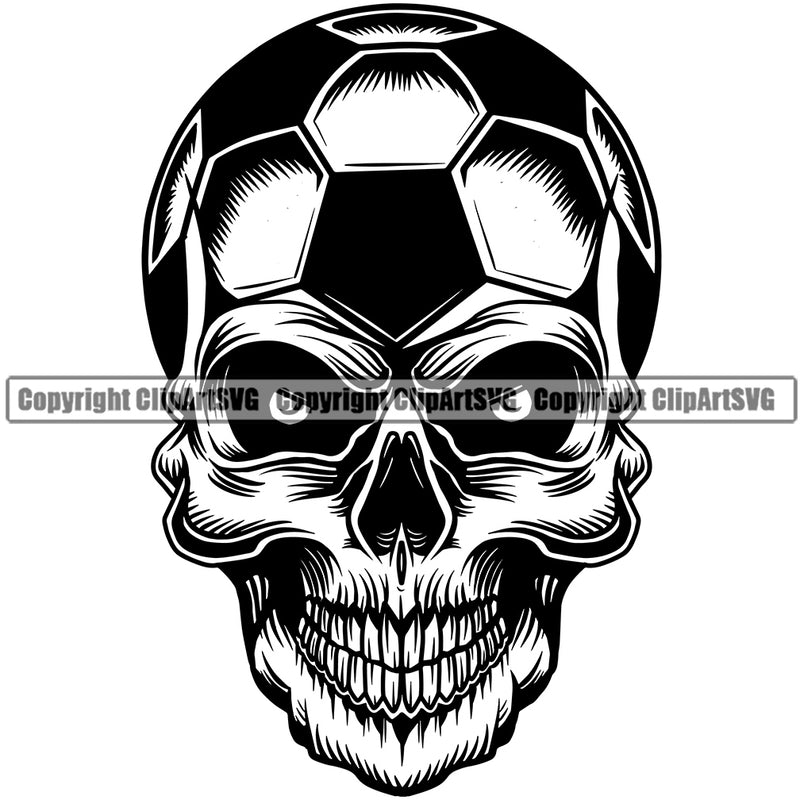 Skull Skeleton Soccer Football Design Head White Background Sport Game Goal Field Ball Competition Play Team Kick Equipment Player Tournament Athlete Athletic Clipart SVG