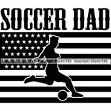 Soccer Dad Quote USA Flag United State Flag On Soccer Football Player Design Element Sport Game Goal Field Ball Competition Play Team Kick Equipment Player Tournament Athlete Athletic Clipart SVG
