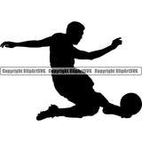 Soccer Man Silhouette Vector Design Element White Background Football Sport Game Goal Field Ball Competition Play Team Kick Equipment Player Tournament Athlete Athletic Clipart SVG