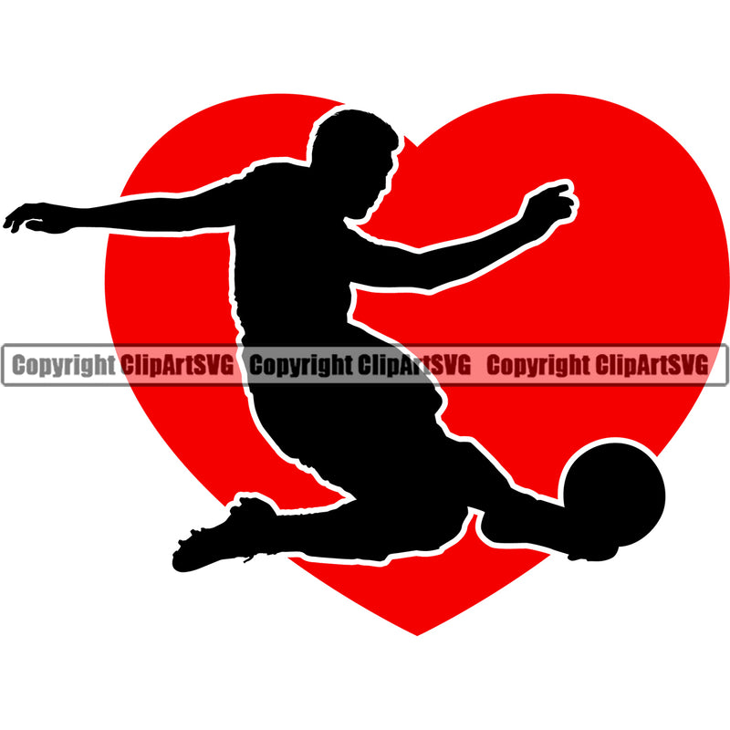 Soccer Silhouette On Red Heart Vector Design Element Football Sport Game Goal Field Ball Competition Play Team Kick Equipment Player Tournament Athlete Athletic Clipart SVG