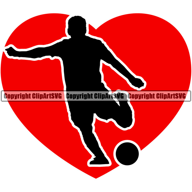 Soccer Football Silhouette Man On Red Heart Vector Design Element White Background Sport Game Goal Field Ball Competition Play Team Kick Equipment Player Tournament Athlete Athletic Clipart SVG