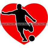 Soccer Football Silhouette Man On Red Heart Vector Design Element White Background Sport Game Goal Field Ball Competition Play Team Kick Equipment Player Tournament Athlete Athletic Clipart SVG