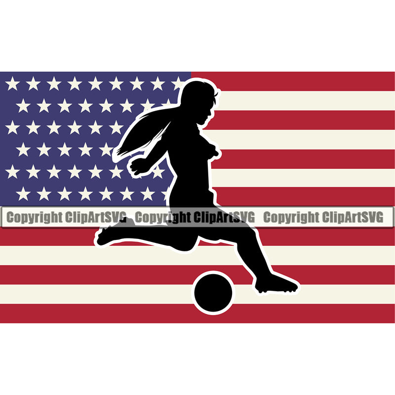 Soccer Football Mom Kick Ball Logo On USA Flag United State Flag Vector Design Element Sport Game Goal Field Ball Competition Play Team Kick Equipment Player Tournament Athlete Athletic Clipart SVG