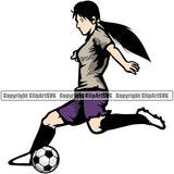 Soccer Girl Football Player Silhouette Color Vector Design Element White Background Sport Game Goal Field Ball Competition Play Team Kick Equipment Player Tournament Athlete Athletic Clipart SVG