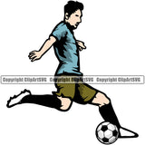 Soccer Player Kick On Football Color Design Element Sport Game Goal Field Ball Competition Play Team Kick Equipment Player Tournament Athlete Athletic Clipart SVG