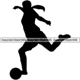 Soccer Football Silhouette Women's Vector Design Element White Background Sport Game Goal Field Ball Competition Play Team Kick Equipment Player Tournament Athlete Athletic Clipart SVG