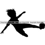 Soccer Football Player Women's Kick Football Silhouette Vector Design Element Sport Game Goal Field Ball Competition Play Team Kick Equipment Player Tournament Athlete Athletic Clipart SVG