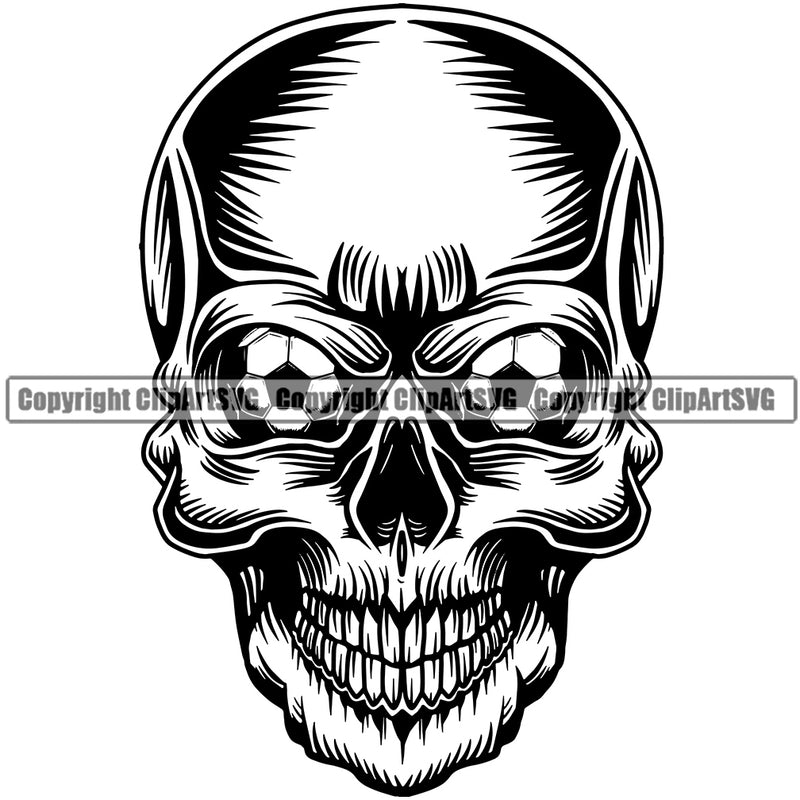 Soccer Skull Skeleton Football Eyes Vector Design Element White Background Sport Game Goal Field Ball Competition Play Team Kick Equipment Player Tournament Athlete Athletic Clipart SVG