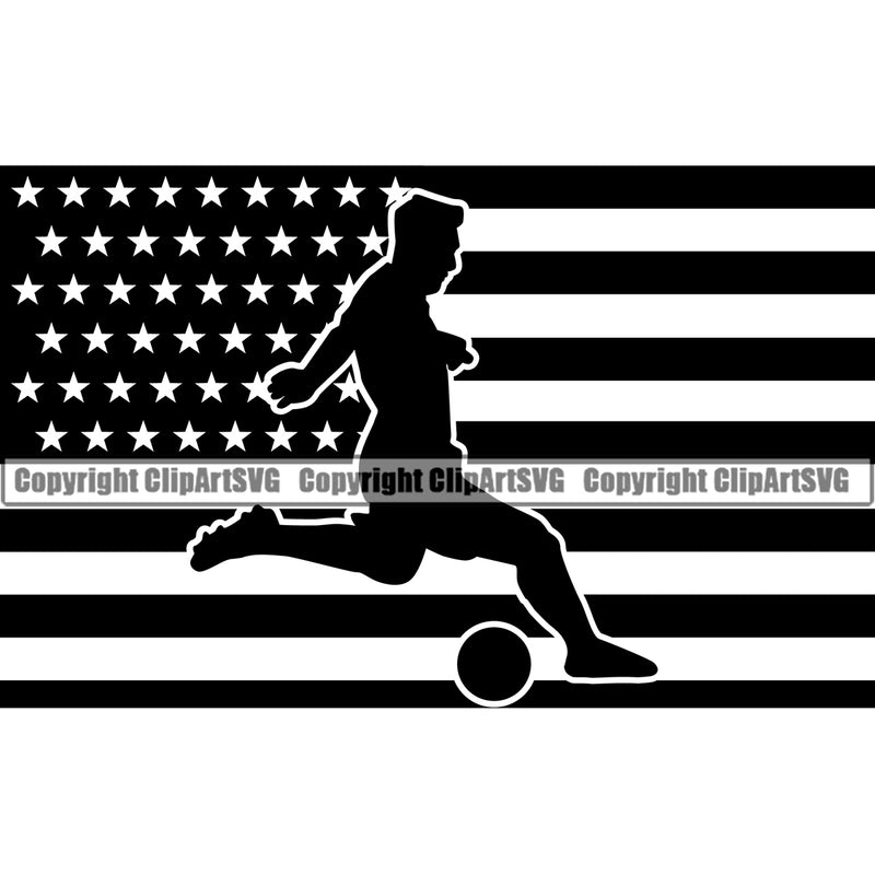 Soccer Football Silhouette Kick Football USA Flag United State Vector Design Element Sport Game Goal Field Ball Competition Play Team Kick Equipment Player Tournament Athlete Athletic Clipart SVG