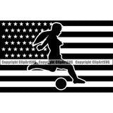 Soccer Football Woman Logo On USA Flag United State Flag Design Element Sport Game Goal Field Ball Competition Play Team Kick Equipment Player Tournament Athlete Athletic Clipart SVG