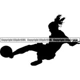 Soccer Woman Silhouette White Background Vector Design Element Football Sport Game Goal Field Ball Competition Play Team Kick Equipment Player Tournament Athlete Athletic Clipart SVG