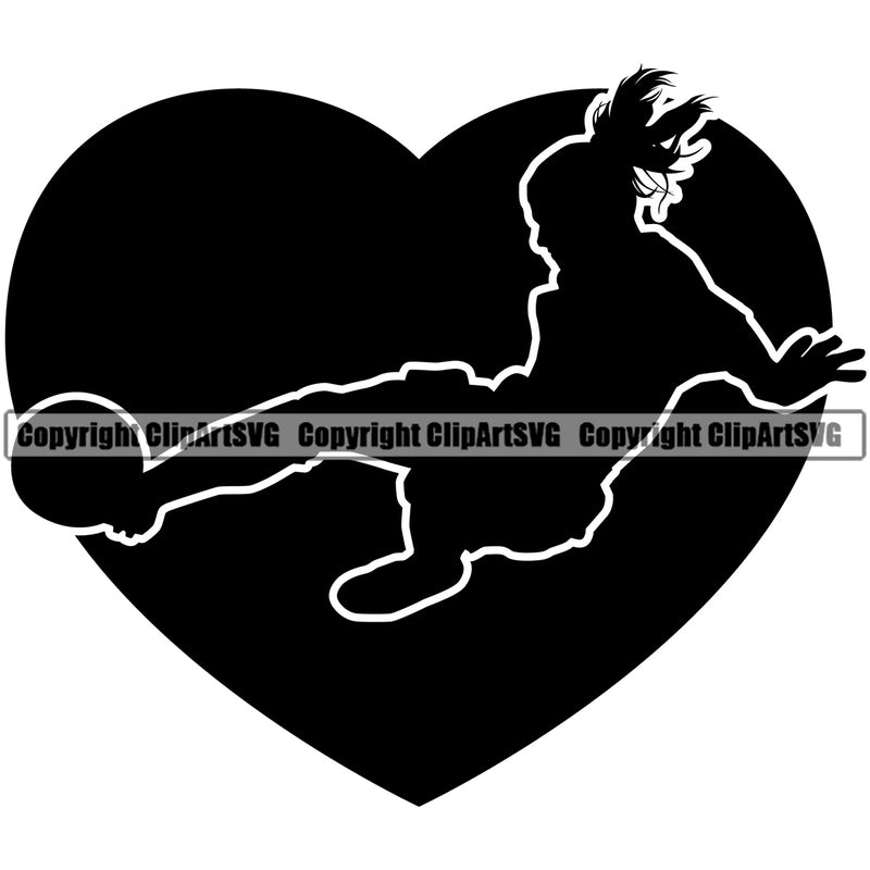 Soccer Silhouette Woman On Heart Vector Design Element White Background Football Sport Game Goal Field Ball Competition Play Team Kick Equipment Player Tournament Athlete Athletic Clipart SVG