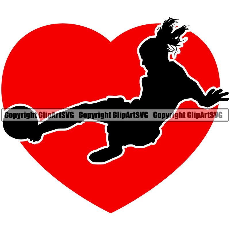 Soccer Silhouette Woman Design Element Football Red Heart Background Vector Sport Game Goal Field Ball Competition Play Team Kick Equipment Player Tournament Athlete Athletic Clipart SVG