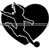 Soccer Football Silhouette Woman Black Heart Vector Design Element White Background Sport Game Goal Field Ball Competition Play Team Kick Equipment Player Tournament Athlete Athletic Clipart SVG