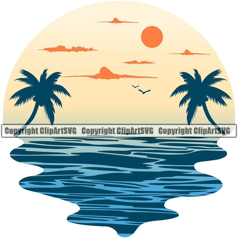 Surfing Beach Summer Surf Ocean Logo Tropical Wave Vacation Travel Sea Vector Design Element Surfboard Hawaii Nature Sun Sunset Palm Paradise Island Surfer Clipart SVG