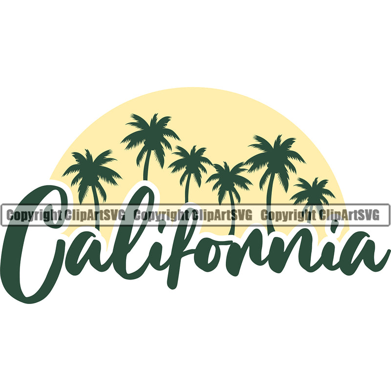 California Quote Surfing Beach Summer Sunrise Vector Surf Ocean Tropical Wave Design Element Vacation Travel Sea Surfboard Palm Paradise Island Surfer Hawaii Nature Sun Sunset Clipart SVG
