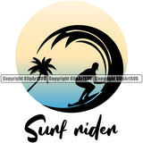 Surf Rider Quote Surfing Nature Beach Summer Surf Ocean Design Element Tropical Wave Vacation Travel Sea Surfboard Palm Paradise Island Surfer Hawaii Nature Sun Sunset Clipart SVG