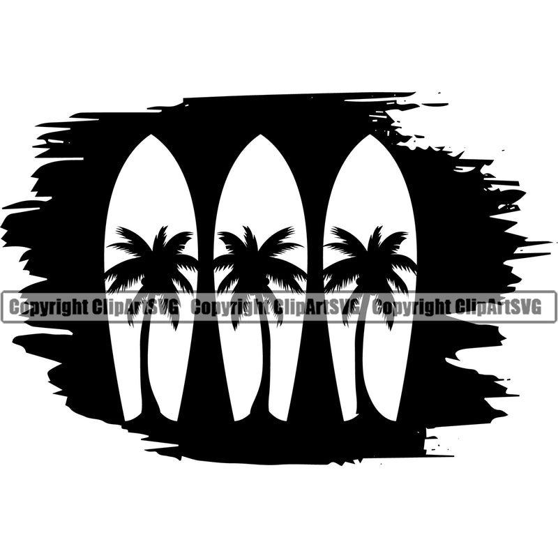 Sports Surfing Boat Design Element Beach Summer Surf Ocean Tropical Wave White Background Vacation Surfer Hawaii Nature Sun Sunset Travel Sea Surfboard Palm Paradise Island Clipart SVG
