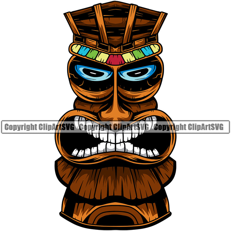 Wood Polynesian Tiki Idols Gods Vector Surfing Beach Summer Surf Ocean Tropical Wave Vacation Travel Sea Design Element Surfboard Palm Paradise Island Surfer Hawaii Nature Sun Sunset Clipart SVG