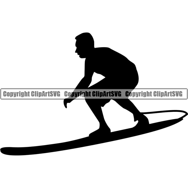 Sports Silhouette Surfing Beach Summer Surf Ocean Tropical Wave Vacation Travel Sea Surfboard Palm Paradise Island Surfer Hawaii Nature Sun Sunset Clipart SVG