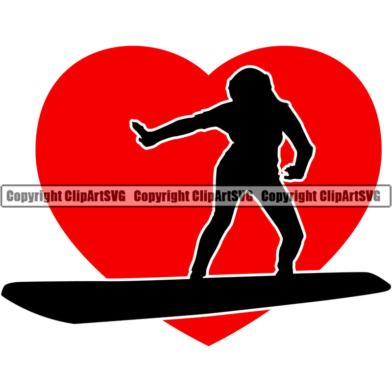 Sports Surfing Woman Standing On Boat Silhouette Design Element Beach Summer Surf Ocean Tropical Wave Vector White Background Vacation Island Surfer Hawaii Nature Sun Travel Sea Surfboard Palm Paradise Clipart SVG