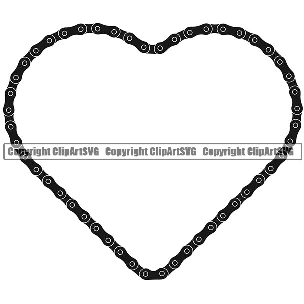 Bicycle Chain Link Outline Border Background Black Color Heart Design Element Riding Rider Ride Racing Racer Race Design Logo Clipart SVG