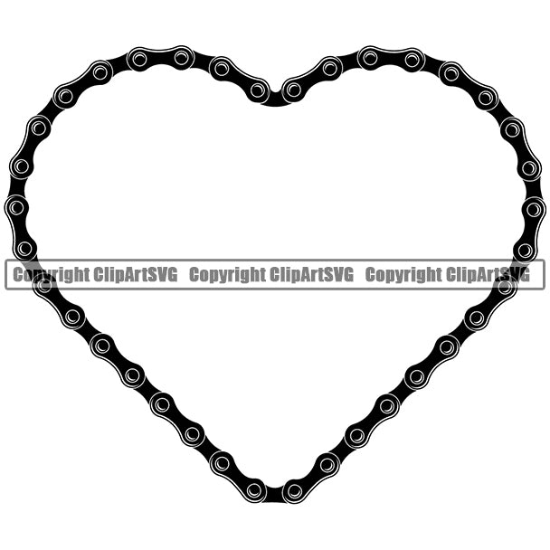 Bicycle Chain Link Outline Border Background Black Color Highlight Heart Design Element Riding Rider Ride Racing Racer Race Design Logo Clipart SVG