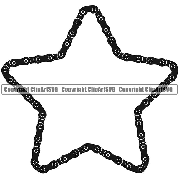 Bicycle Chain Link Outline Border White Background Black Color Chain Star Design Element Riding Rider Ride Racing Racer Race Design Logo Clipart SVG