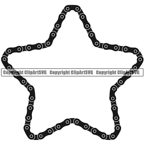 Bicycle Chain Link Outline Border White Background Black Color Chain Star Design Element Riding Rider Ride Racing Racer Race Design Logo Clipart SVG