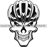 Bicycle Riding Rider Ride Racing Racer Race BMX Motocross Skull Skeleton Smile Face Wearing Helmet White Background Design Element Exercise Fitness Sport Design Logo Clipart SVG
